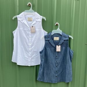 Women's Old Ranch Rae Tank Top Sleeveless Button Up Shirt Blouse 2-Pack Size S